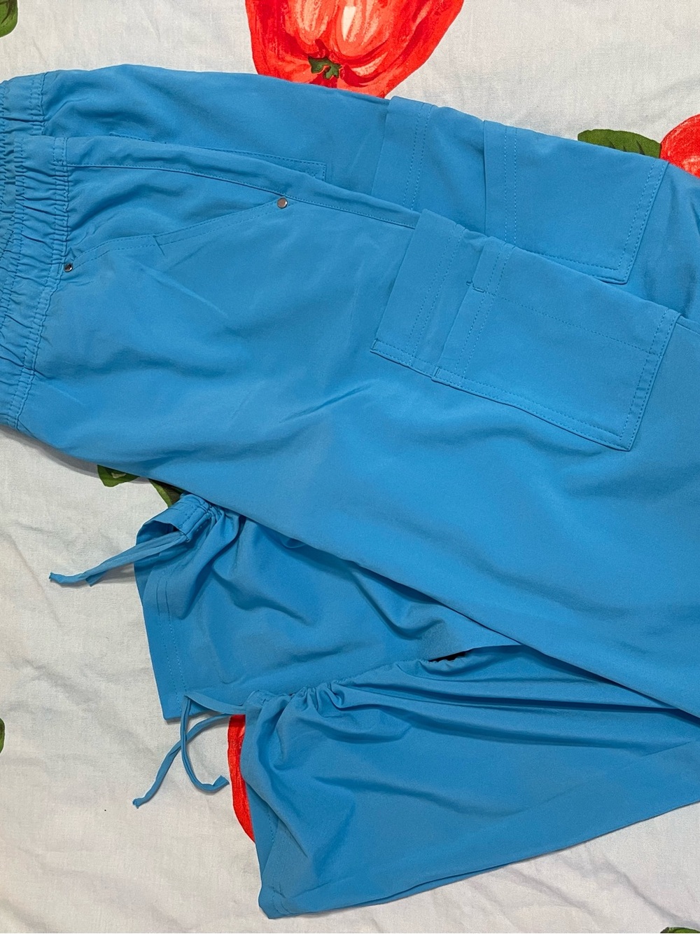 Bright Blue Casual Drawstring scrub Pants